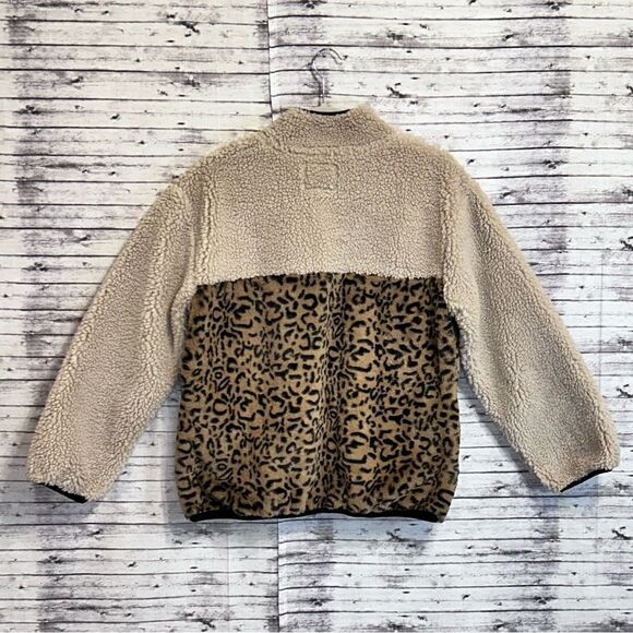 Rails Saga Leopard Print Teddy 1/4 Zip Pullover Jacket - Picture 4 of 12